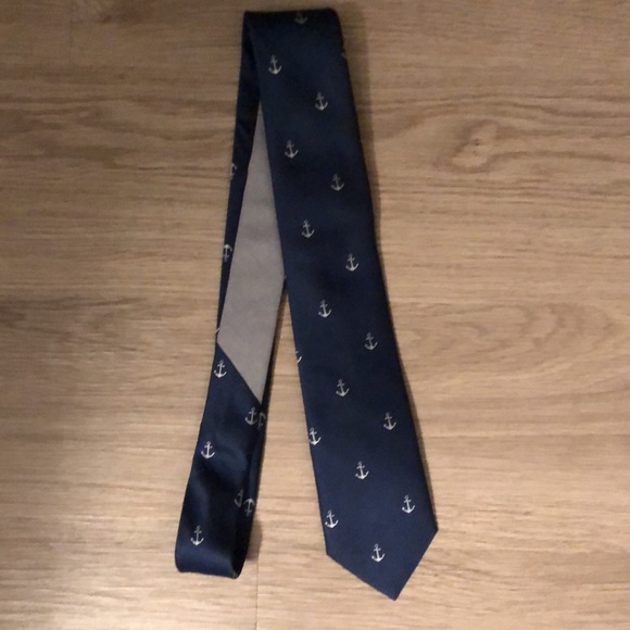 Weekend Casual Navy Anchor Check Skinny Tie - Picture 6 of 9